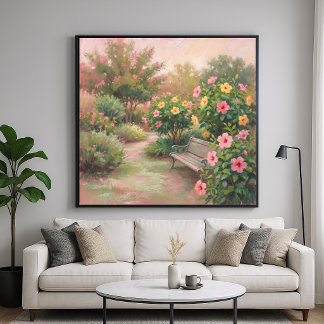 Póster Jardín de Hibiscos - Estilo de Pintura Pastel