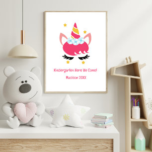 Póster Jardín de Infancia Unicornio Rosa Cualquier Año