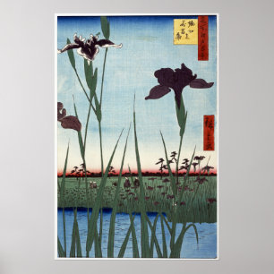 Póster Jardín de Iris Horikiri 1857 grabado en madera jap