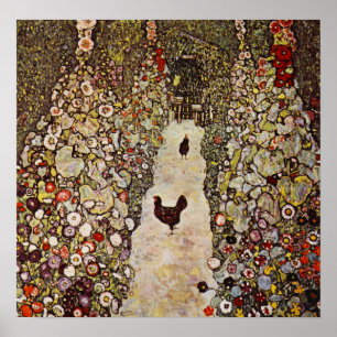 Póster Jardín de Klimt con Poster de gallos