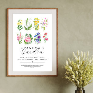 Póster Jardín de la Abuela Flores del Mes de Nacimiento R