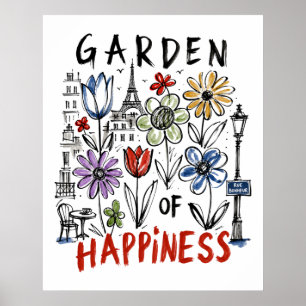 Póster Jardín de la Felicidad – Boceto Floral de París