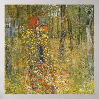 Jardín de la granja Klimt con Poster Crucifijo