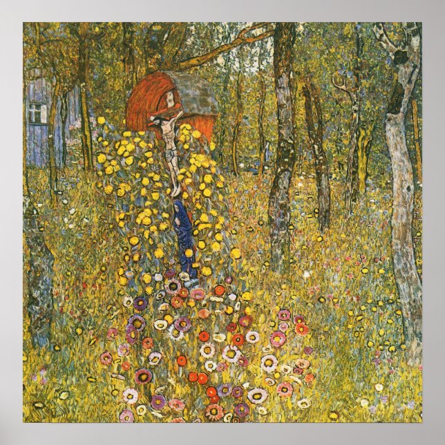 Póster Jardín de la granja Klimt con Poster Crucifijo (Frente)