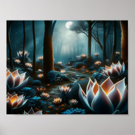 Póster Jardín de la luna mística: Florales iluminados