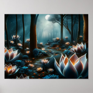 Póster Jardín de la luna mística: Florales iluminados