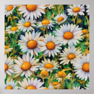 Póster Jardín de las flores de margarita acuarela