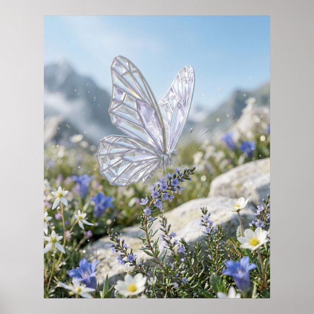 Póster Jardín de Mariposas de Cristal Resplandeciente (Frente)