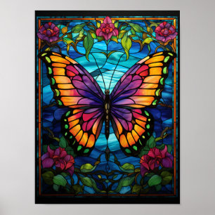 Póster Jardín de Mariposas Hermoso en Ventana de Vidrio E