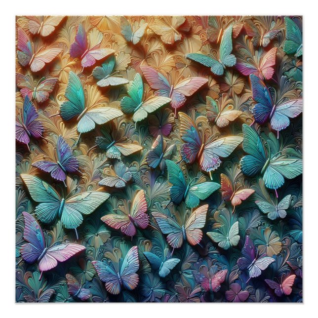 Póster Jardín de Mariposas Iridescentes (Anverso)