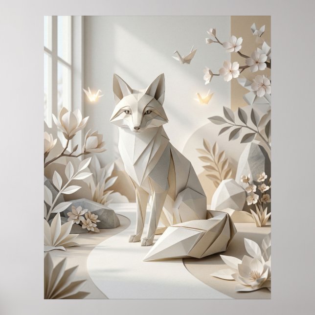 Póster Jardín de Papel Zorro de Origami (Frente)
