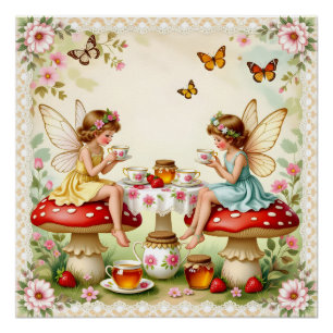 Póster Jardín de picnic de hadas florales vintage