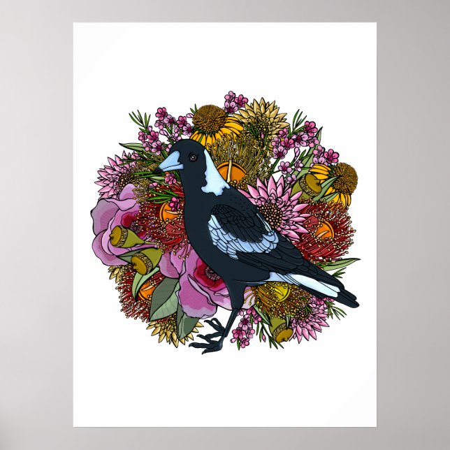 Póster Jardín de primavera de flor silvestre magpie (Frente)