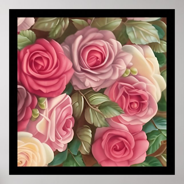 Póster Jardín de Rosas de Victoria - Flores rosadas paste (Frente)