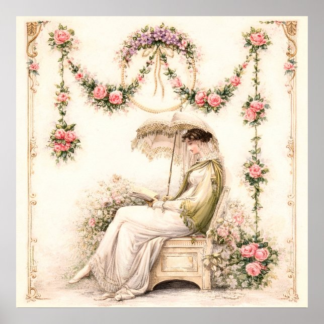 Póster Jardín de Rosas Regencia Leyendo Dama (Frente)