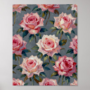 Póster Jardín de Rosas Románticas con Rubor: F Impasto Pi