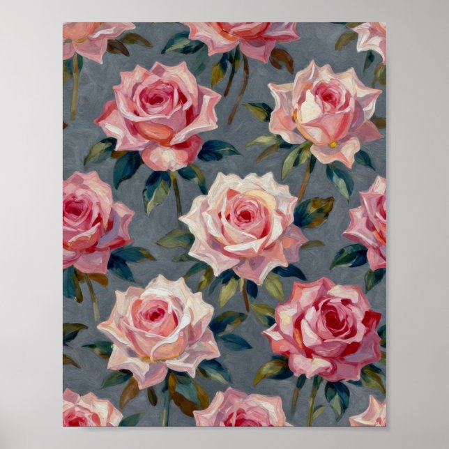 Póster Jardín de Rosas Románticas con Rubor: F Impasto Pi (Frente)