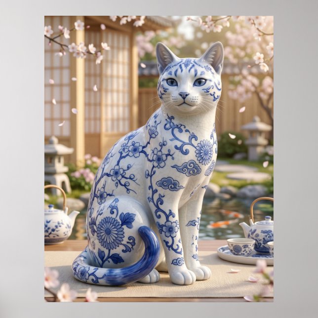 Póster Jardín de Té del Gato de Porcelana (Frente)
