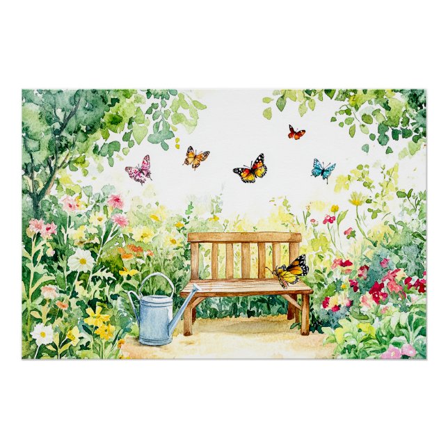 Póster Jardín de verano con mariposas (Anverso)