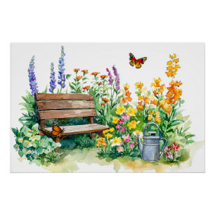 Póster Jardín de verano con mariposas