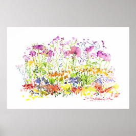 Póster Jardín de verano florecido - Acuarela pintada a ma