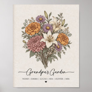 Póster Jardín del Abuelo Flor de Nacimiento Familiar Pers