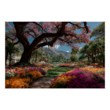 Jardín del Paraíso con Vista al Árbol Florido Vibr