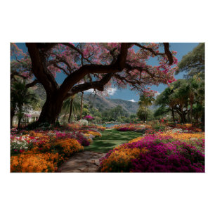 Póster Jardín del Paraíso con Vista al Árbol Florido Vibr