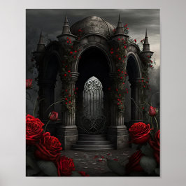 Póster Jardín del Rosa del Cementerio Gótico con Pos Rojo