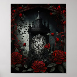 Póster Jardín del Rosa del Cementerio Gótico con rojo y n