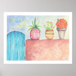 Póster jardín desértico al agua pintado del suroeste