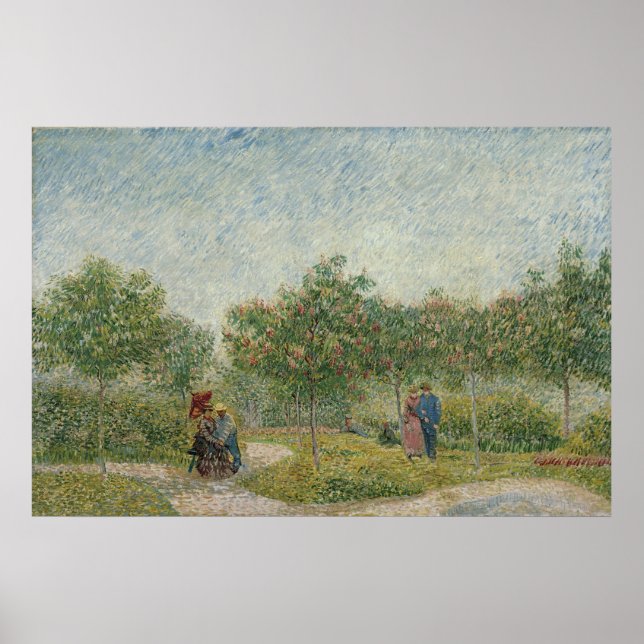 Póster Jardín en Montmartre con amantes de Van Gogh (Frente)