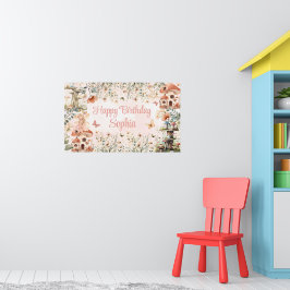 Póster Jardín encantado Chica hongo 1er cumpleaños