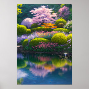 Póster Jardín exuberante con un asombroso árbol sakura