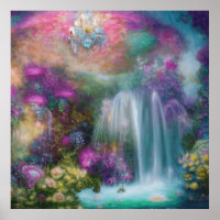 Jardín Fantástico Con Flores Y Cascada De Agua Cal