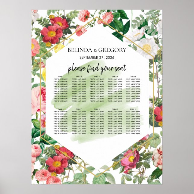 Póster Jardín floral, gráfico de asientos de Boda acuátic (Frente)