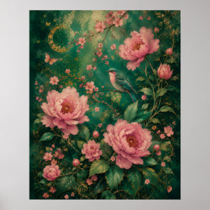 PÓSTER JARDÍN GILDO DE EMERALDAS COLIBRÍ ROSAS II