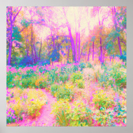 Póster Jardín iluminado de paisaje rosa y coral
