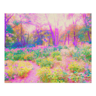 Póster Jardín iluminado de paisaje rosa y coral