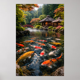 Póster Jardín Japonés & Estanque de Koi - Imagen Fotográf