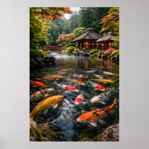 Póster Jardín Japonés & Estanque de Koi - Imagen Fotográf