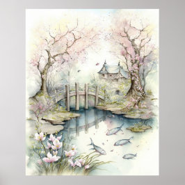 Póster Jardín japonés tradicional en primavera