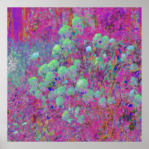 Póster Jardín Magenta con Flores de Hortensias Acuáticas