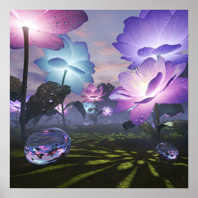 Póster Jardín Mágico de Flores Luminosas Gigantes (Frente)