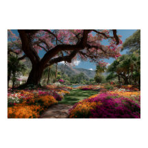Jardín Paraíso Vista del Árbol Florido Vibrante