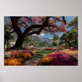 Póster Jardín Paraíso Vista del Árbol Florido Vibrante