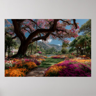Póster Jardín Paraíso Vista del Árbol Florido Vibrante