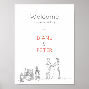 Póster Jardín Picnic Minimalista Negro y Boda Blanco