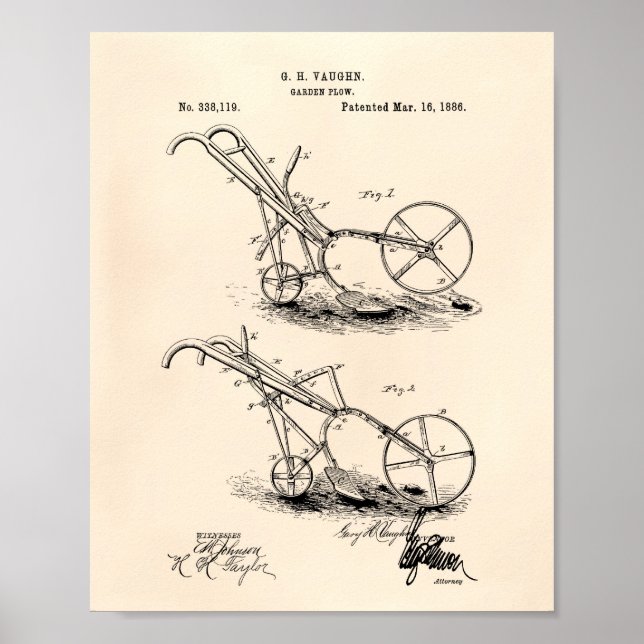 Póster Jardín Plow 1886 Patent Art Old Peper (Frente)