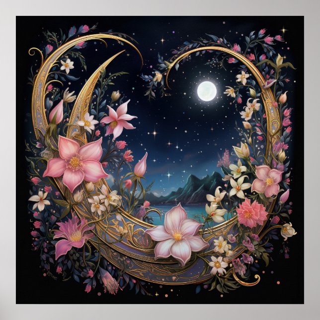 Póster Jardín Romántico a la Luz de la Luna (Frente)